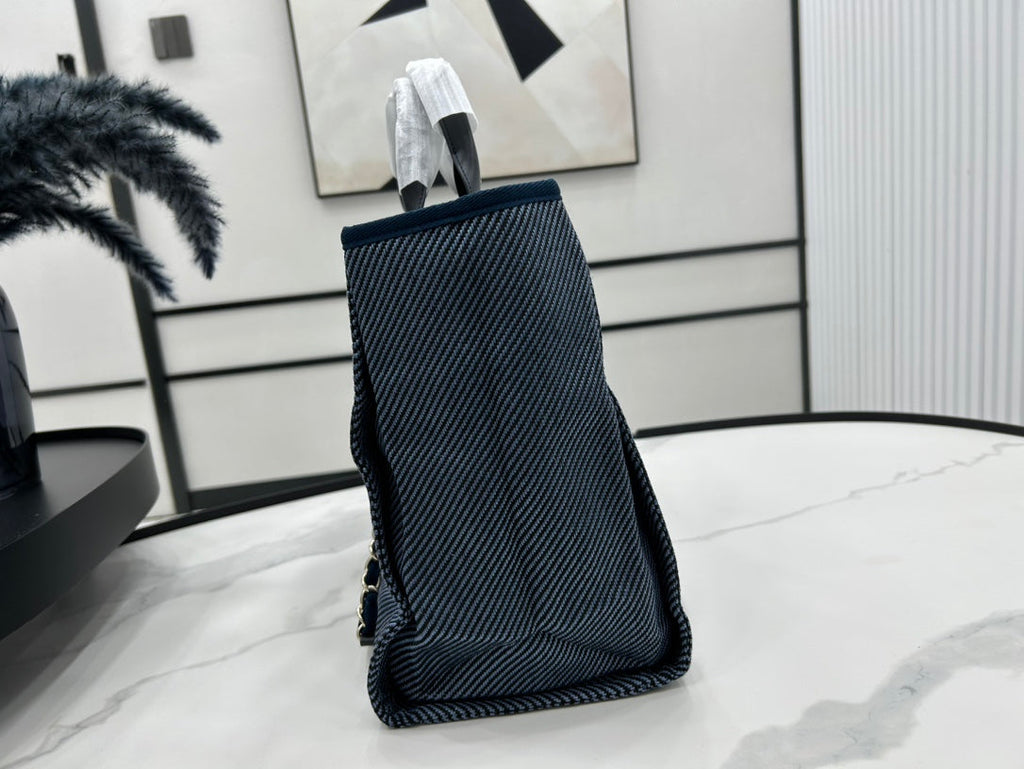 SAC CC DEAUVILLE EN TWEED CUIR NOIR QUINCAILLERIE DORÉ 23