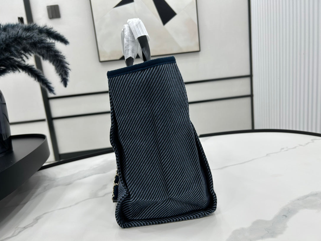 CC DEAUVILLE TWEED BAG BLACK LEATHER GOLD HARDWARE 23