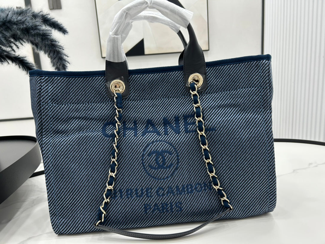 CC DEAUVILLE TWEED BAG BLACK LEATHER GOLD HARDWARE 23