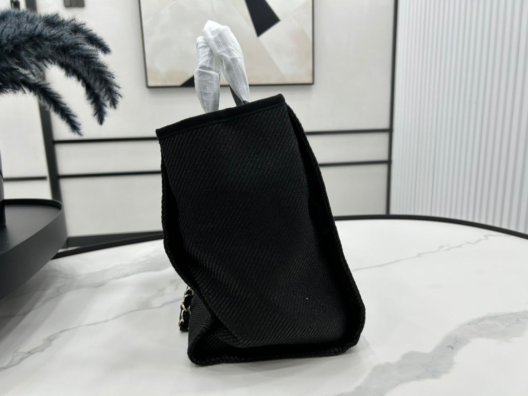 CC DEAUVILLE TWEED BAG BLACK LEATHER GOLD HARDWARE 24