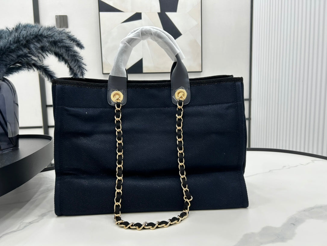 CC DEAUVILLE TWEED BAG BLACK LEATHER GOLD HARDWARE 21