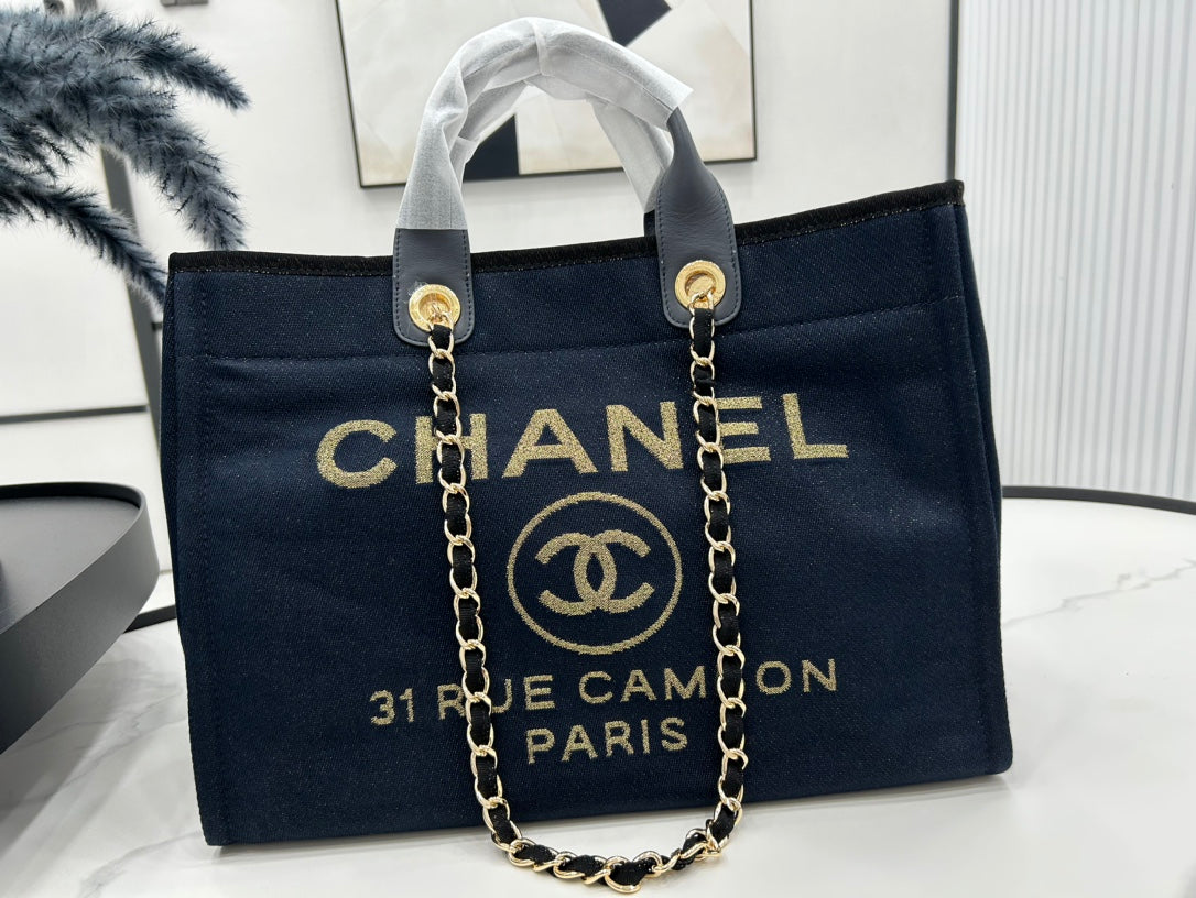 CC DEAUVILLE TWEED BAG BLACK LEATHER GOLD HARDWARE 21