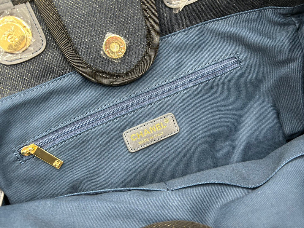 SAC CC DEAUVILLE EN TWEED CUIR NOIR QUINCAILLERIE DORÉ 21
