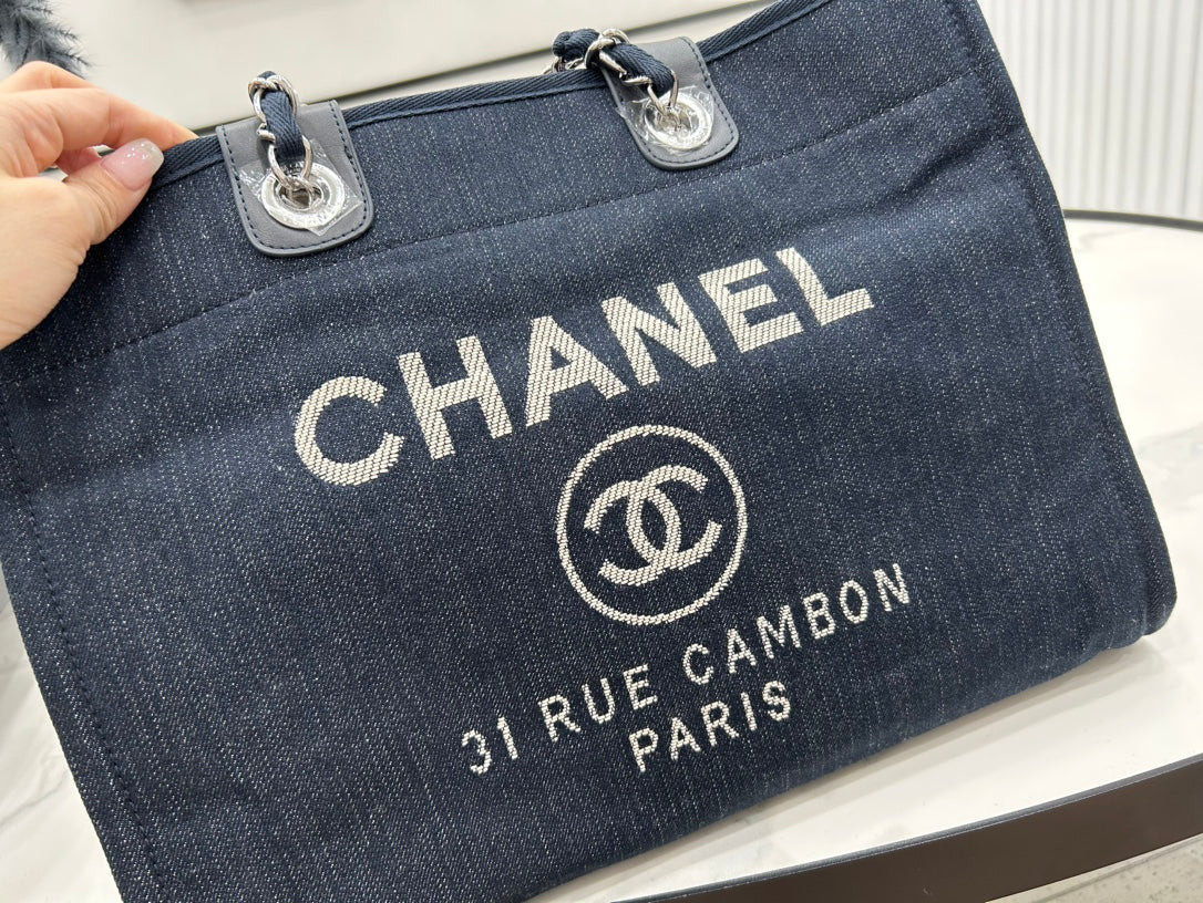 CC DEAUVILLE TWEED BAG BLACK LEATHER SILVER HARDWARE 22