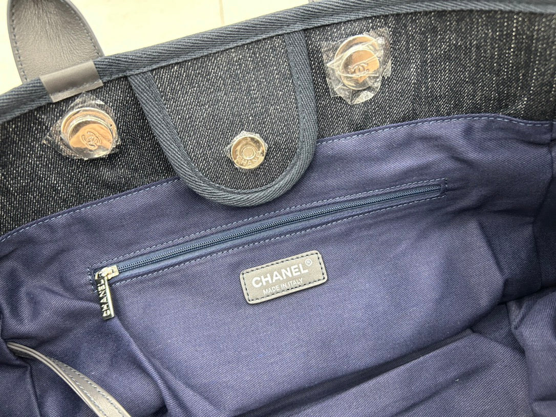 SAC CC DEAUVILLE EN TWEED CUIR NOIR QUINCAILLERIE ARGENTÉE 22