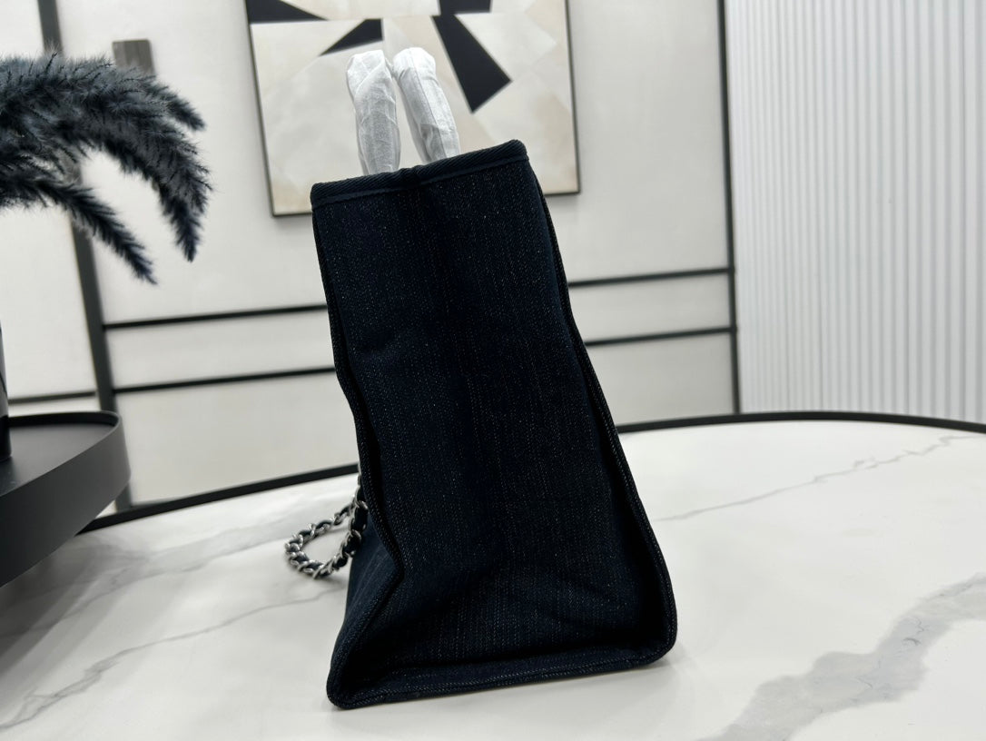 CC DEAUVILLE TWEED BAG BLACK LEATHER SILVER HARDWARE 22