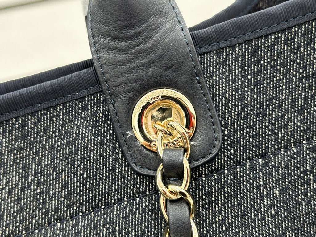 SAC CC DEAUVILLE EN TWEED CUIR NOIR QUINCAILLERIE DORÉ 25