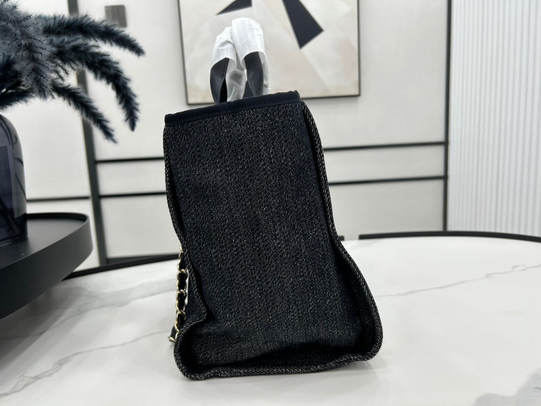 CC DEAUVILLE TWEED BAG BLACK LEATHER GOLD HARDWARE 25