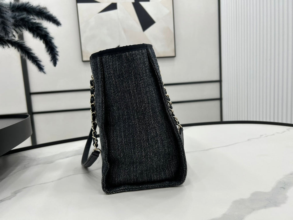 SAC CC DEAUVILLE TWEED 33X24X14.5CM CUIR NOIR QUINCAILLERIE DORÉ 27