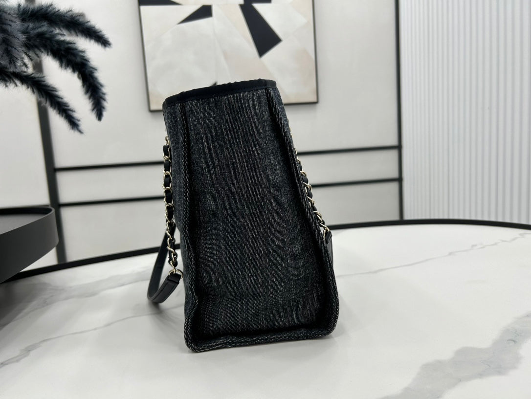 CC DEAUVILLE TWEED BAG 33X24X14.5CM BLACK LEATHER GOLD HARDWARE 27