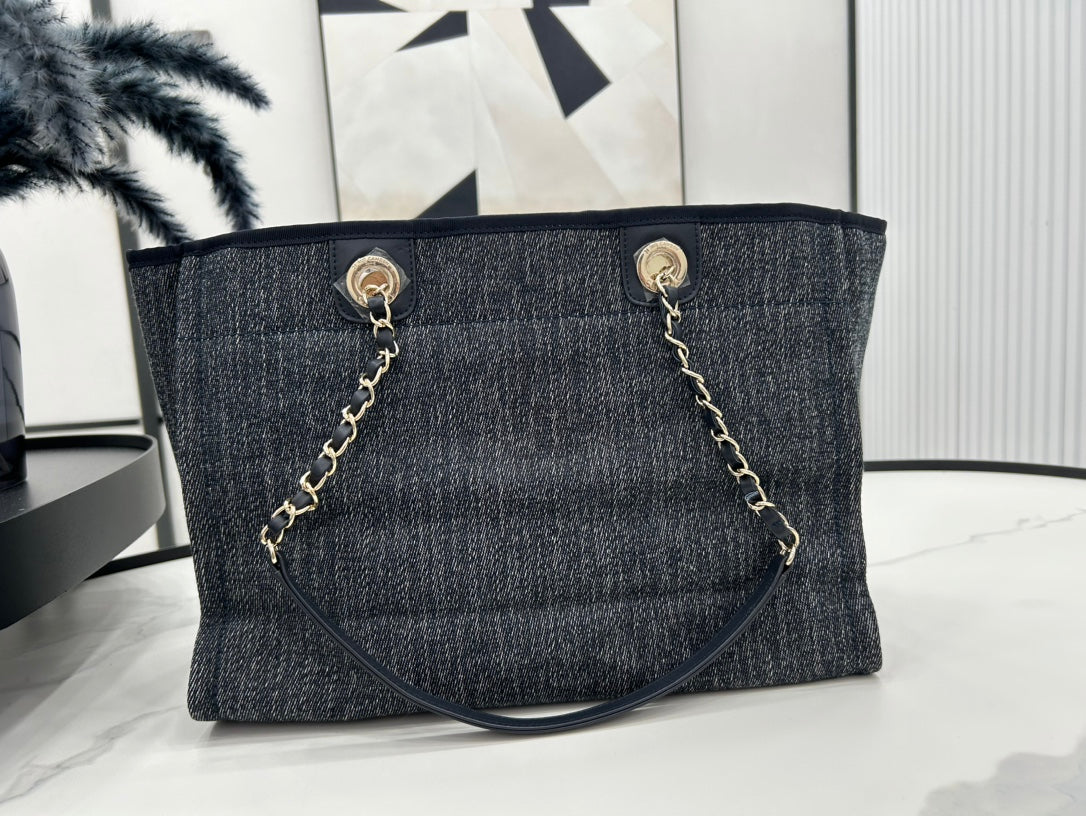 CC DEAUVILLE TWEED BAG 33X24X14.5CM BLACK LEATHER GOLD HARDWARE 27