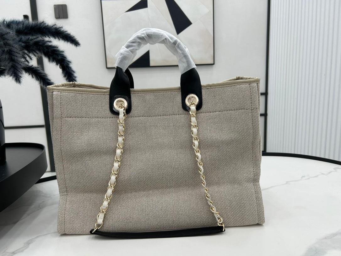 CC DEAUVILLE TWEED BAG BLACK LEATHER GOLD HARDWARE 34