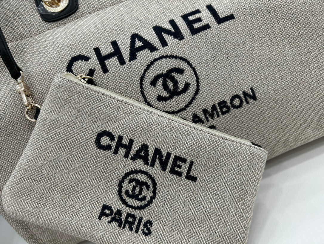 CC DEAUVILLE TWEED BAG BLACK LEATHER GOLD HARDWARE 34