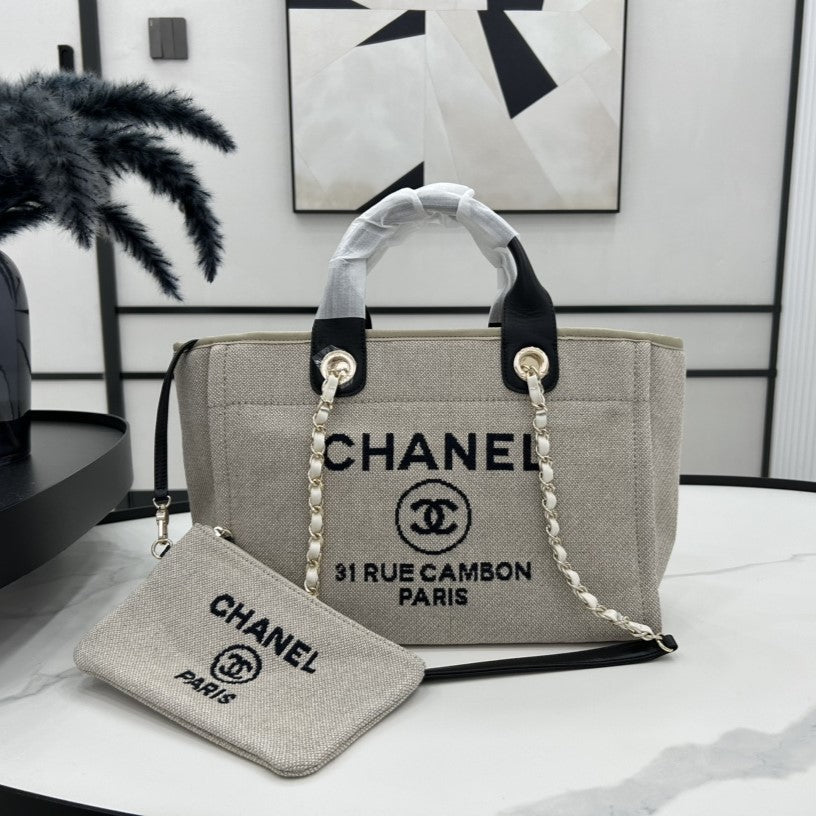 CC DEAUVILLE TWEED BAG 33X26X15.5CM BLACK LEATHER GOLD HARDWARE 35
