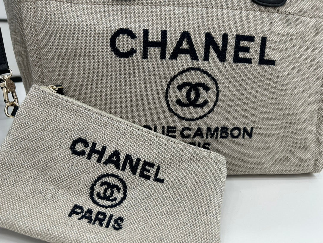 CC DEAUVILLE TWEED BAG 33X26X15.5CM BLACK LEATHER GOLD HARDWARE 35