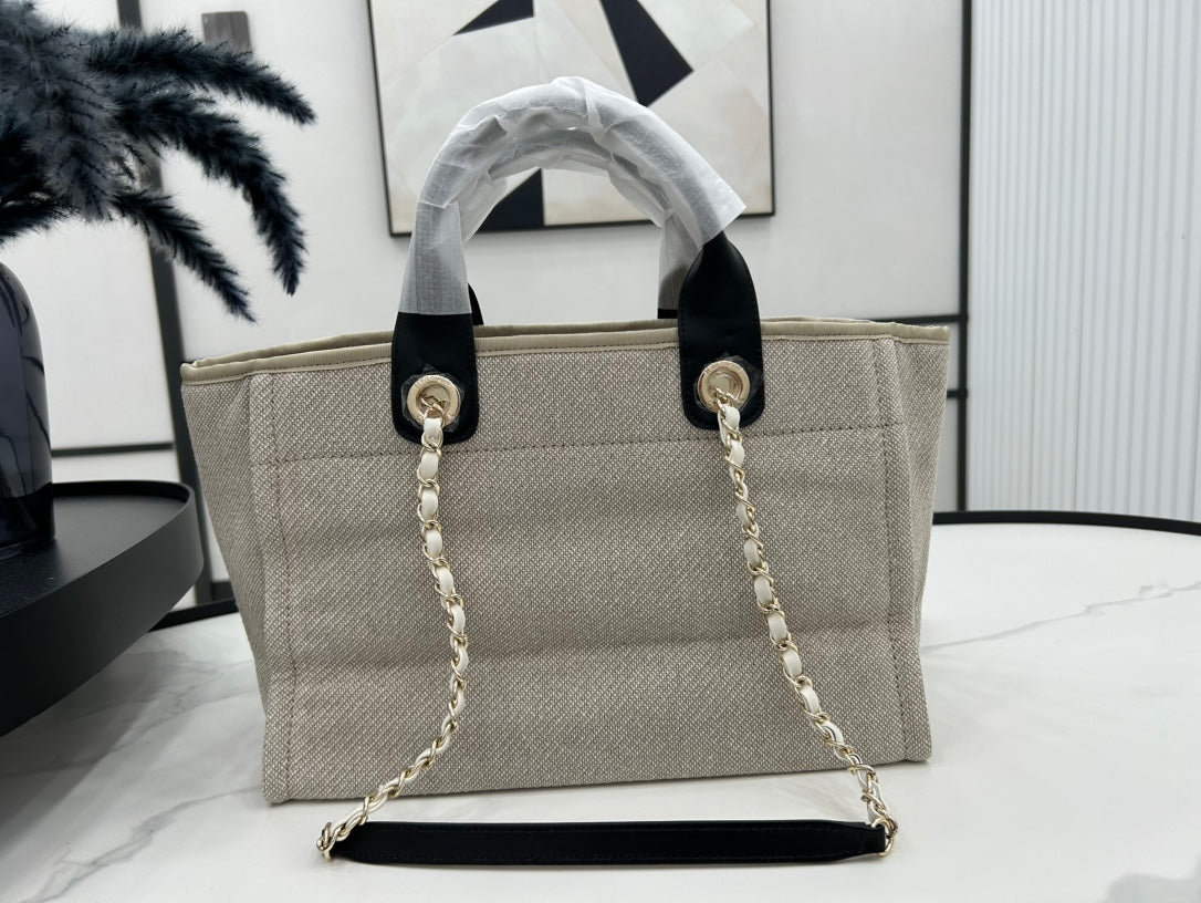 CC DEAUVILLE TWEED BAG 33X26X15.5CM BLACK LEATHER GOLD HARDWARE 35