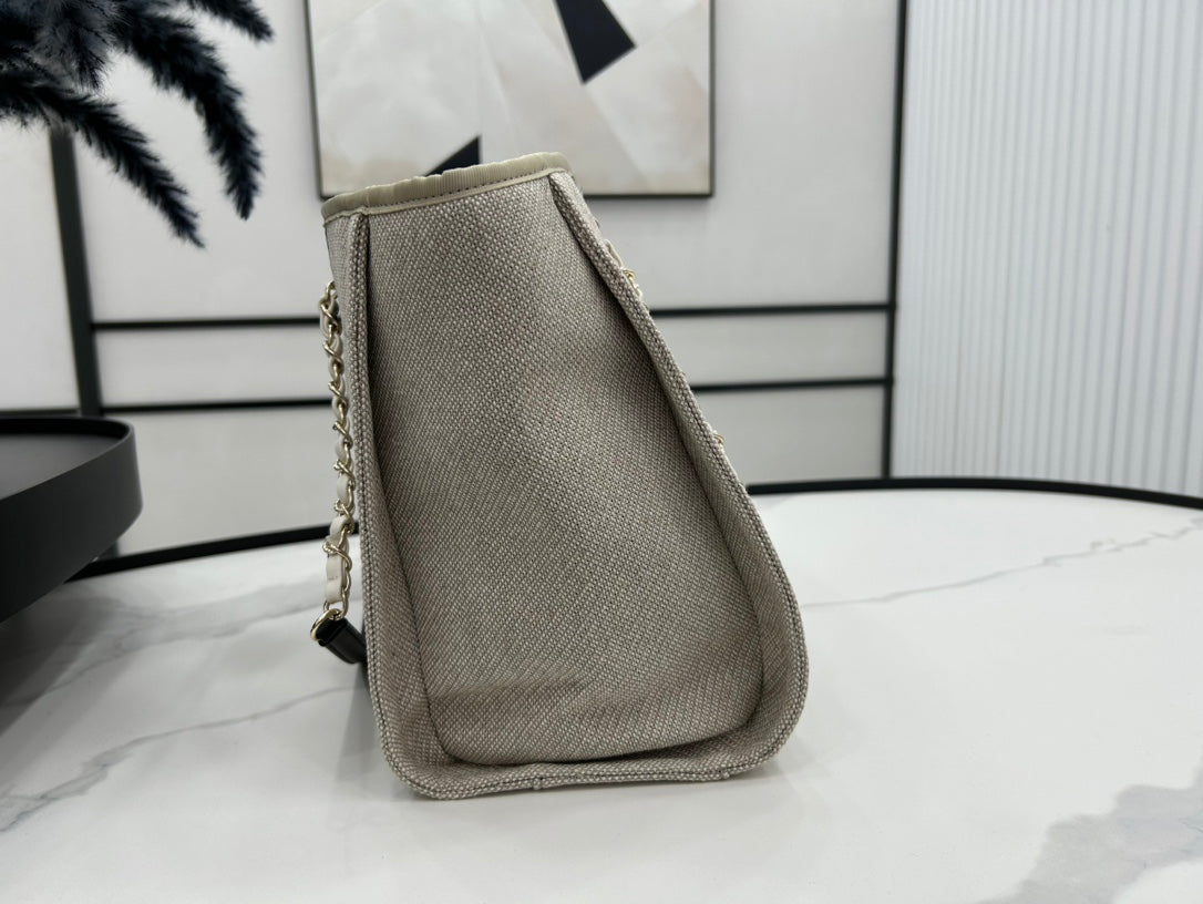 CC DEAUVILLE TWEED BAG 33X24X14.5CM BLACK LEATHER GOLD HARDWARE 36