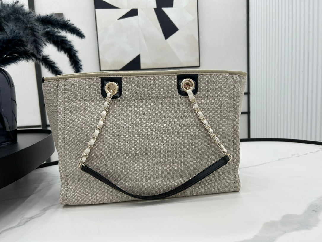 CC DEAUVILLE TWEED BAG 33X24X14.5CM BLACK LEATHER GOLD HARDWARE 36