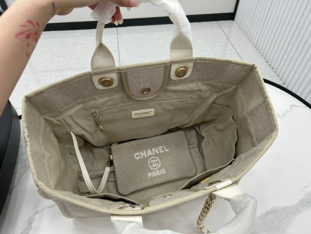 SAC CC DEAUVILLE EN TWEED CUIR BLANC QUINCAILLERIE DORÉE 28
