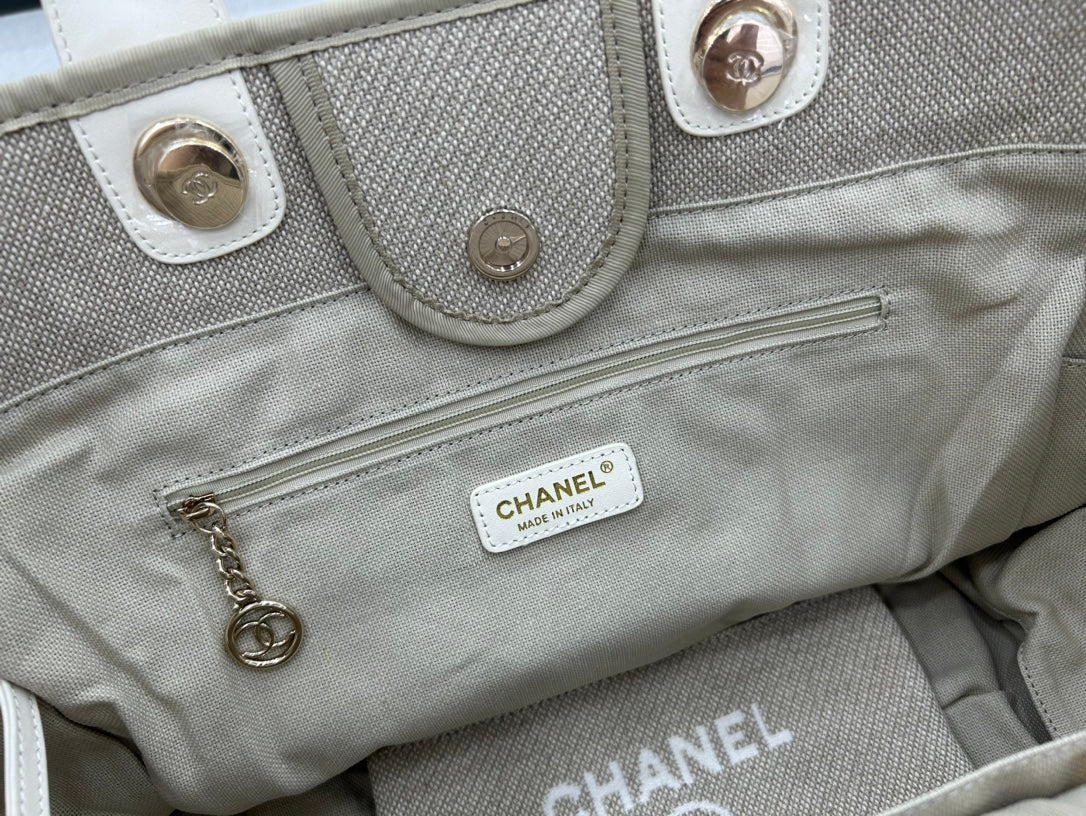 SAC CC DEAUVILLE EN TWEED CUIR BLANC QUINCAILLERIE DORÉE 28