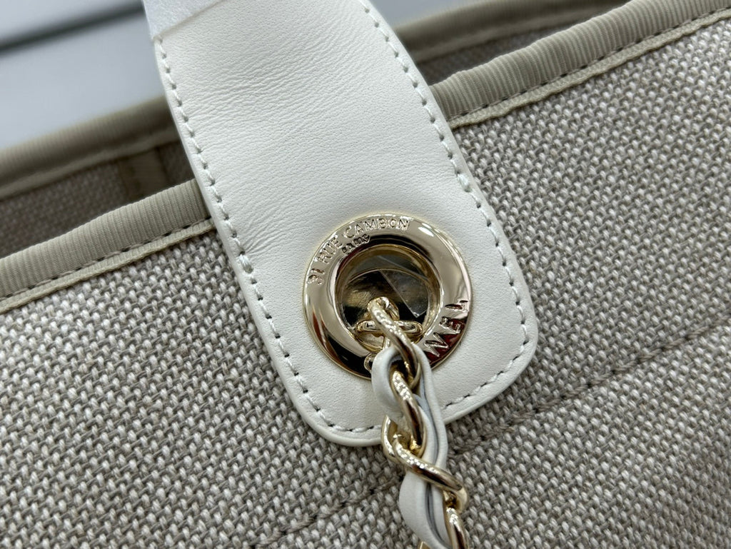 SAC CC DEAUVILLE TWEED 33X26X15,5CM CUIR BLANC QUINCAILLERIE DORÉ 29