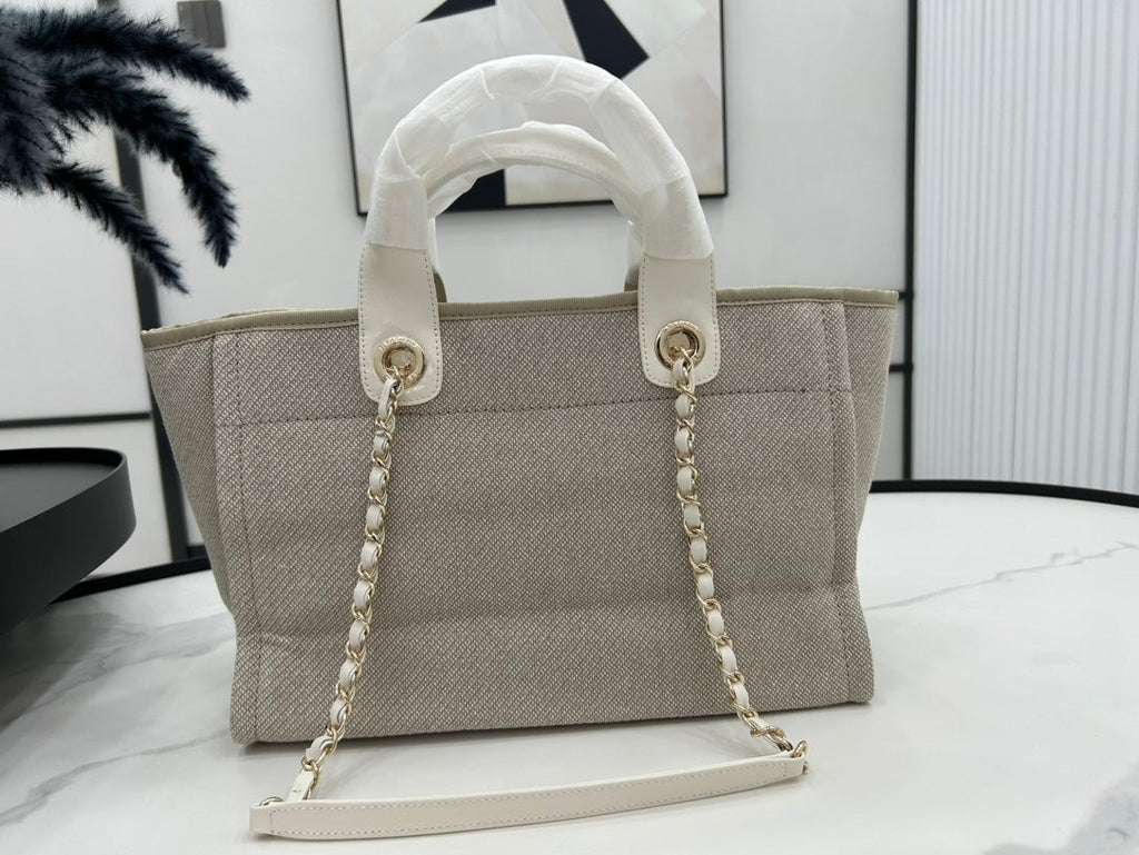 SAC CC DEAUVILLE TWEED 33X26X15,5CM CUIR BLANC QUINCAILLERIE DORÉ 29