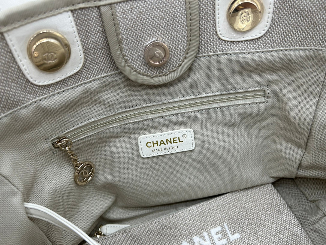 SAC CC DEAUVILLE TWEED 33X26X15,5CM CUIR BLANC QUINCAILLERIE DORÉ 29