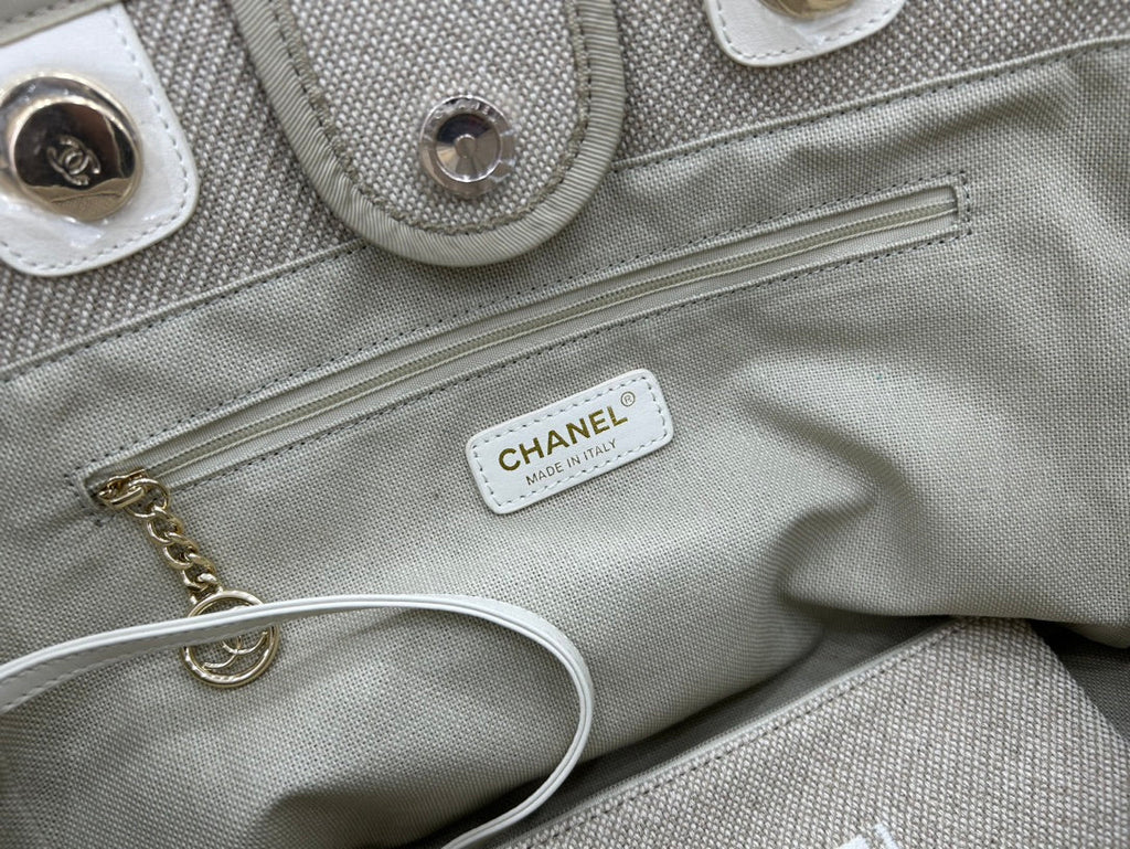 SAC CC DEAUVILLE TWEED 33X24X14.5CM CUIR BLANC QUINCAILLERIE DORÉ 30