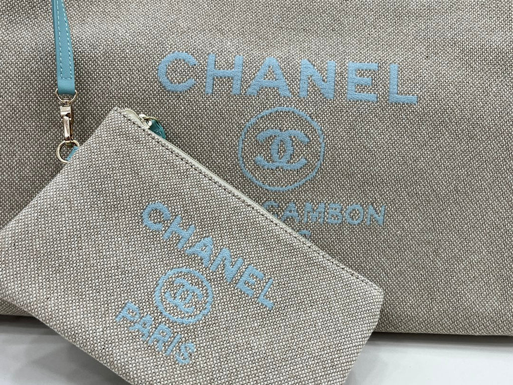SAC CC DEAUVILLE TWEED CUIR BLEU CIEL QUINCAILLERIE DORÉ 31