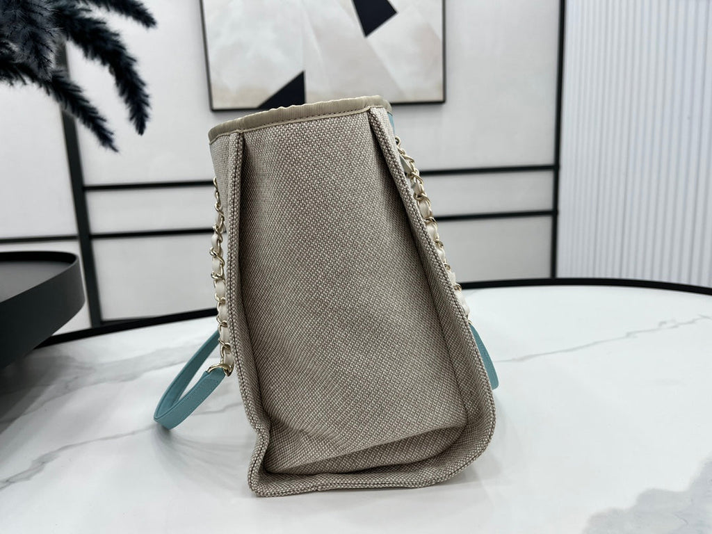 SAC CC DEAUVILLE TWEED 33X24X14.5CM CUIR BLEU CIEL QUINCAILLERIE DORÉ 33
