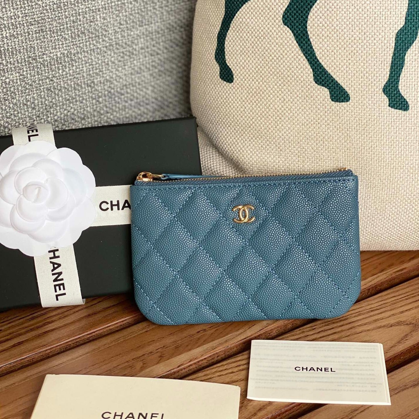 CC ZIPPED WALLET 15 DARK CLOUD BLUE CAVIAR GOLD HARDWARE
