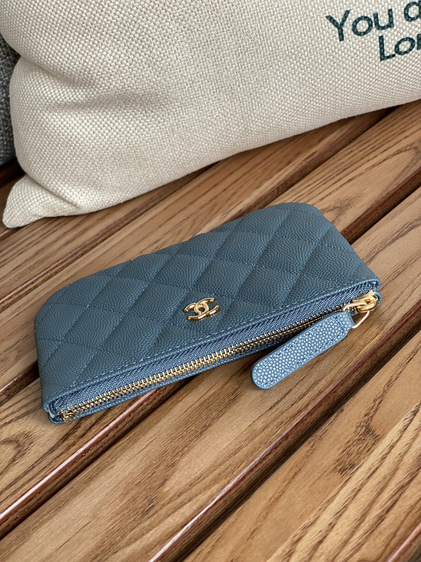 CC ZIPPED WALLET 15 DARK CLOUD BLUE CAVIAR GOLD HARDWARE