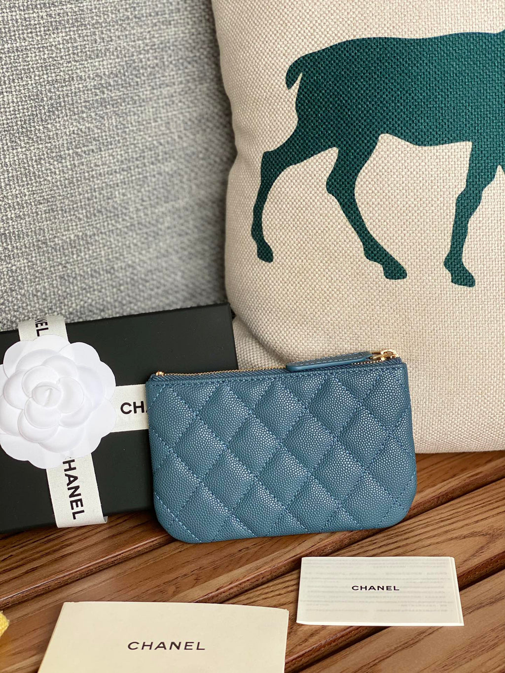 CC ZIPPED WALLET 15 DARK CLOUD BLUE CAVIAR GOLD HARDWARE