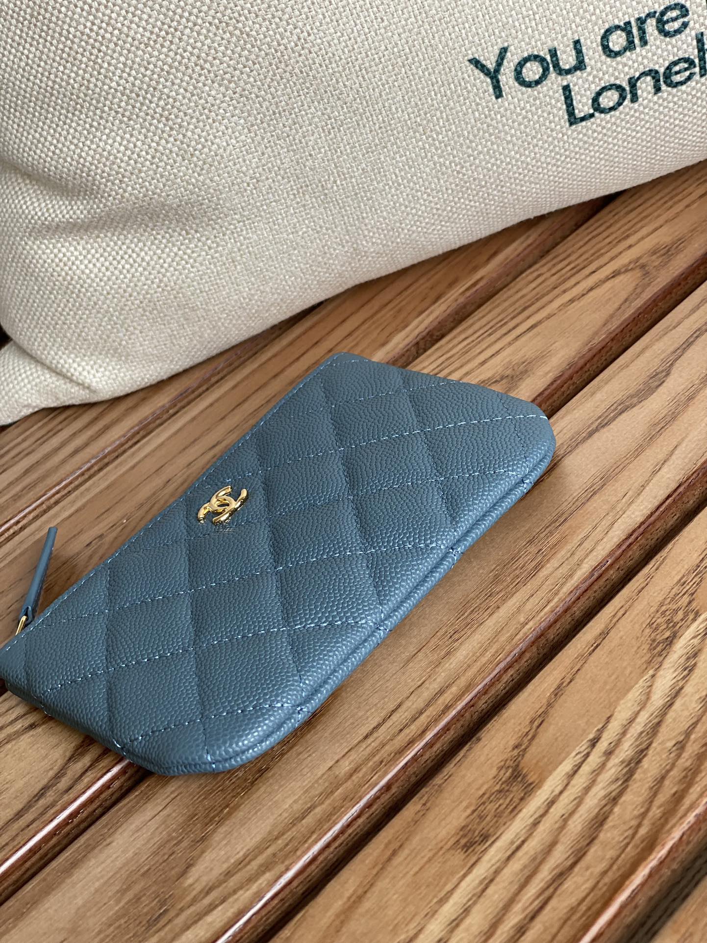 CC ZIPPED WALLET 15 DARK CLOUD BLUE CAVIAR GOLD HARDWARE