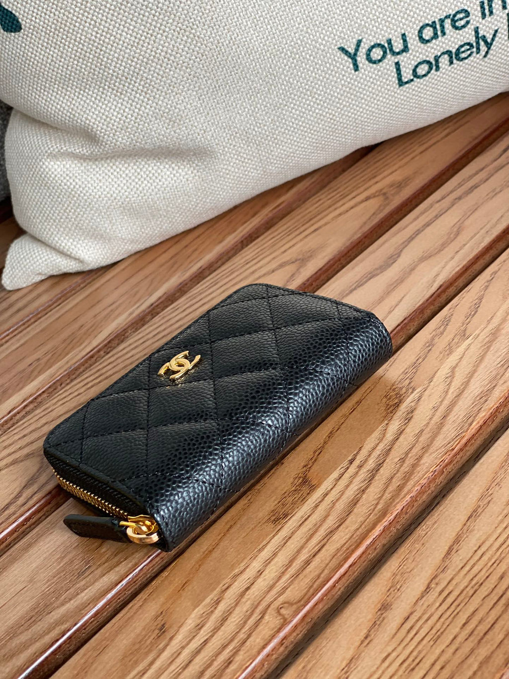 Portefeuille zippé CC 7,5 cm Noir Caviar Quincaillerie dorée