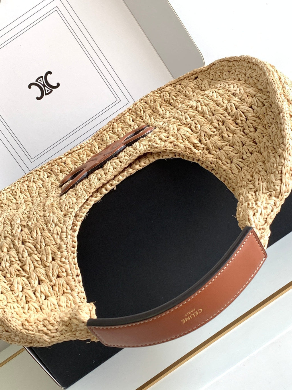 SAC HOBO CELIN CLASSIC PANIER 33CM EN RAPHIA ET CUIR DE VEAU MARRON