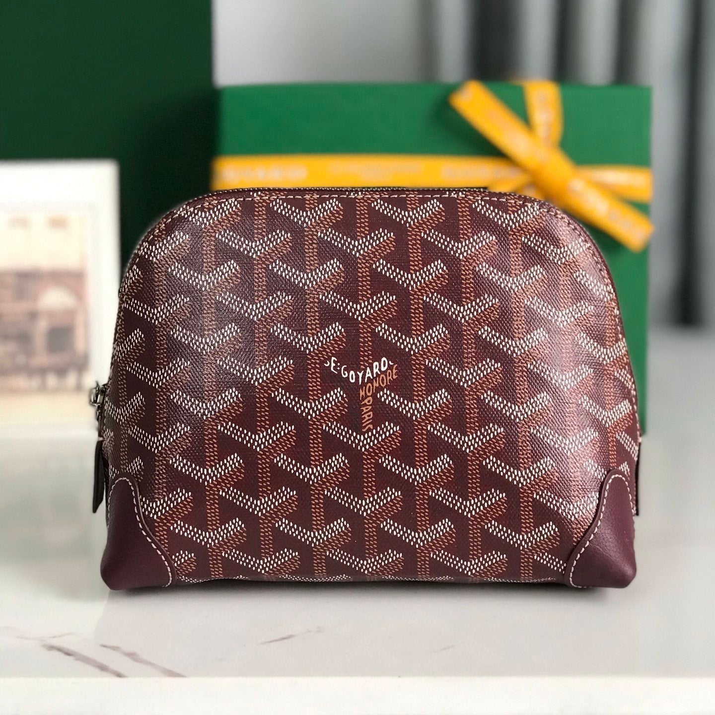 TROUSSE À COSMÉTIQUES VENDÔME 17 EN TOILE GOYARDINE ROUGE VIN ET GARNITURES EN CUIR DE VEAU