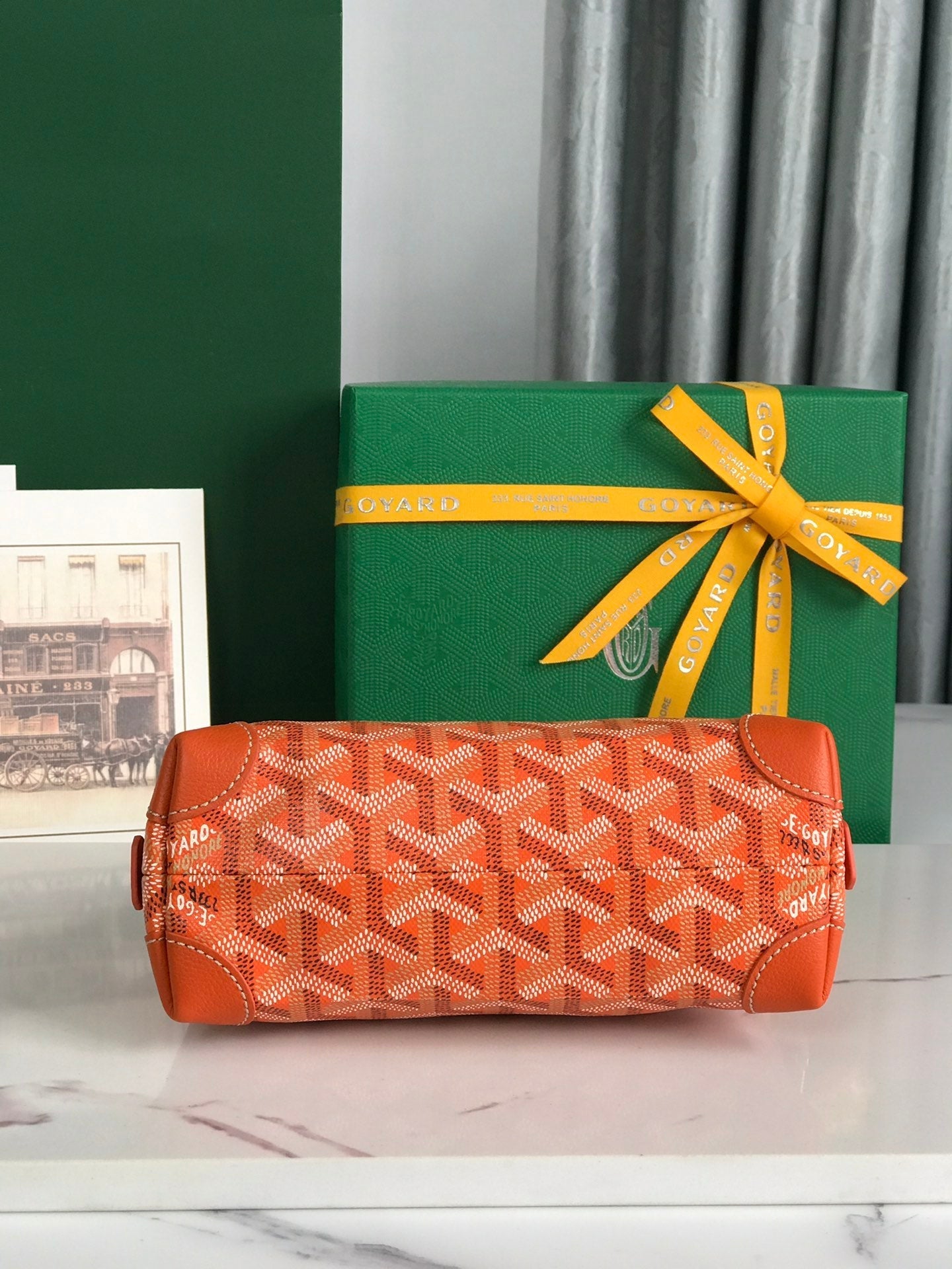 TROUSSE À COSMÉTIQUES VENDÔME 17 EN TOILE GOYARDINE ORANGE ET GARNITURES EN CUIR DE VEAU