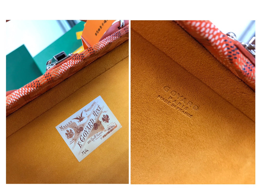 SAC COFFRE GRAND HÔTEL 24 EN TOILE GOYARDINE ORANGE ET CUIR DE VEAU