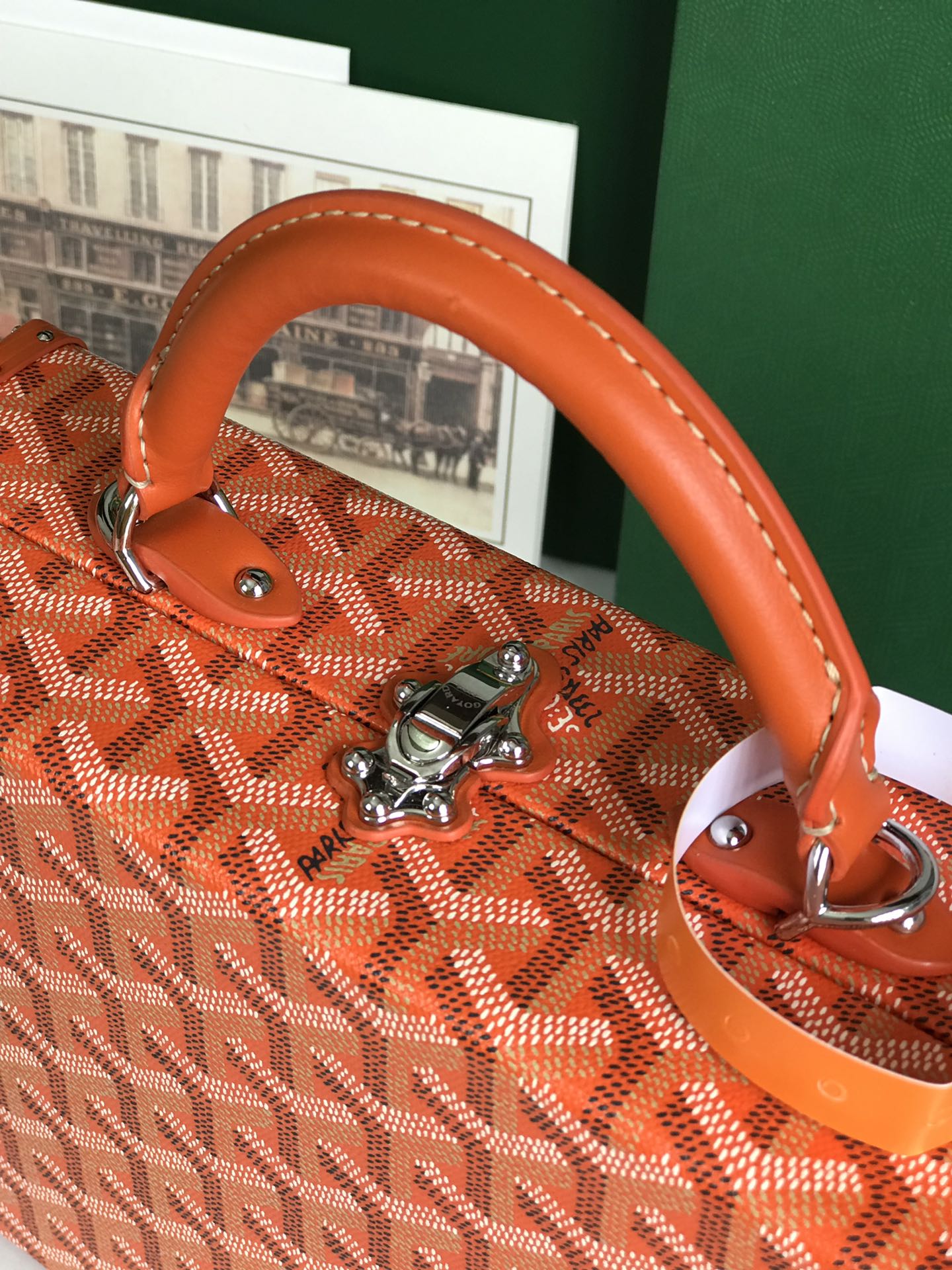 SAC COFFRE GRAND HÔTEL 24 EN TOILE GOYARDINE ORANGE ET CUIR DE VEAU