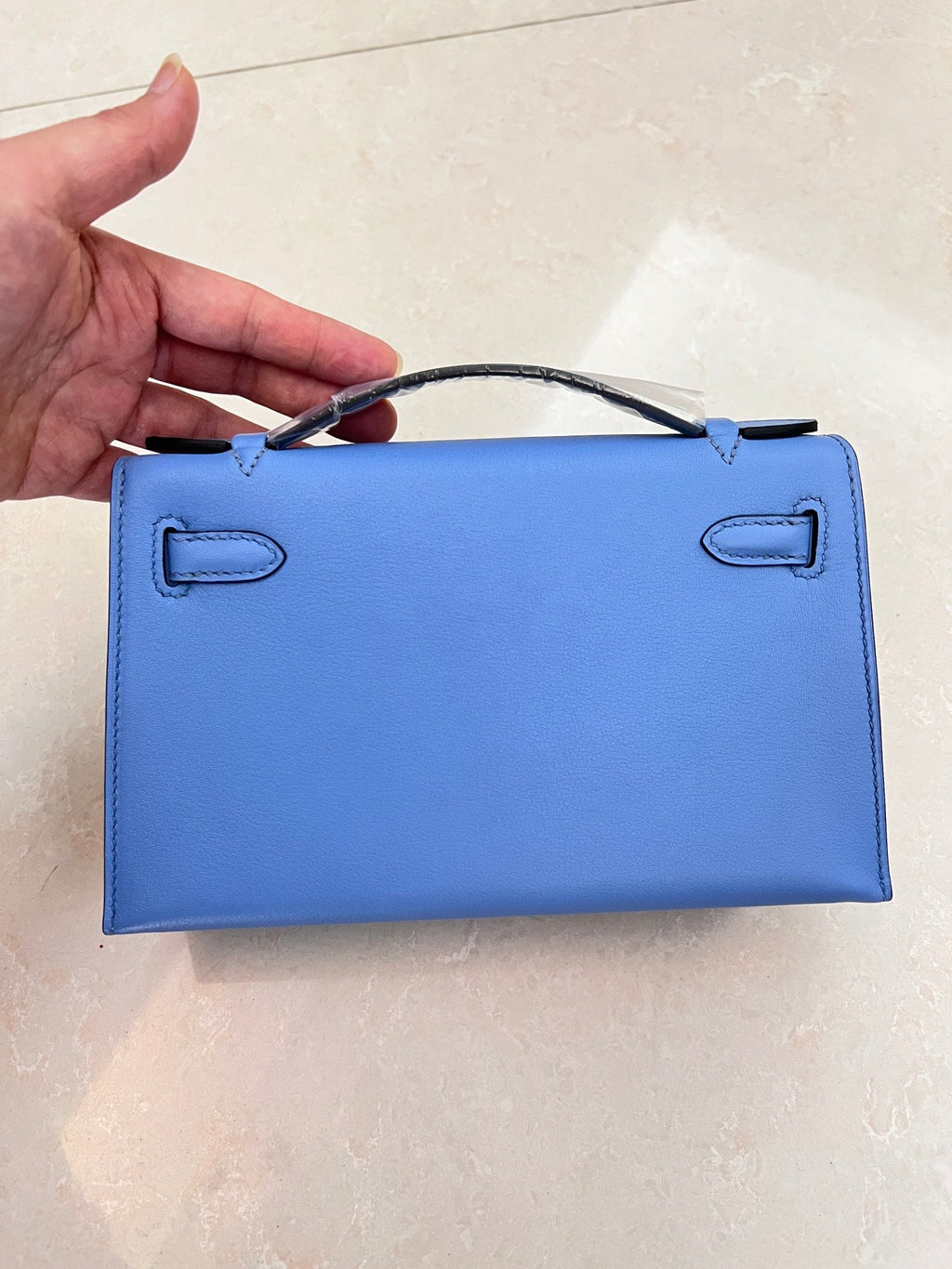 POCHETTE HM KELLY 22CM BLEU CLAIR SWIFT QUINCAILLERIE OR