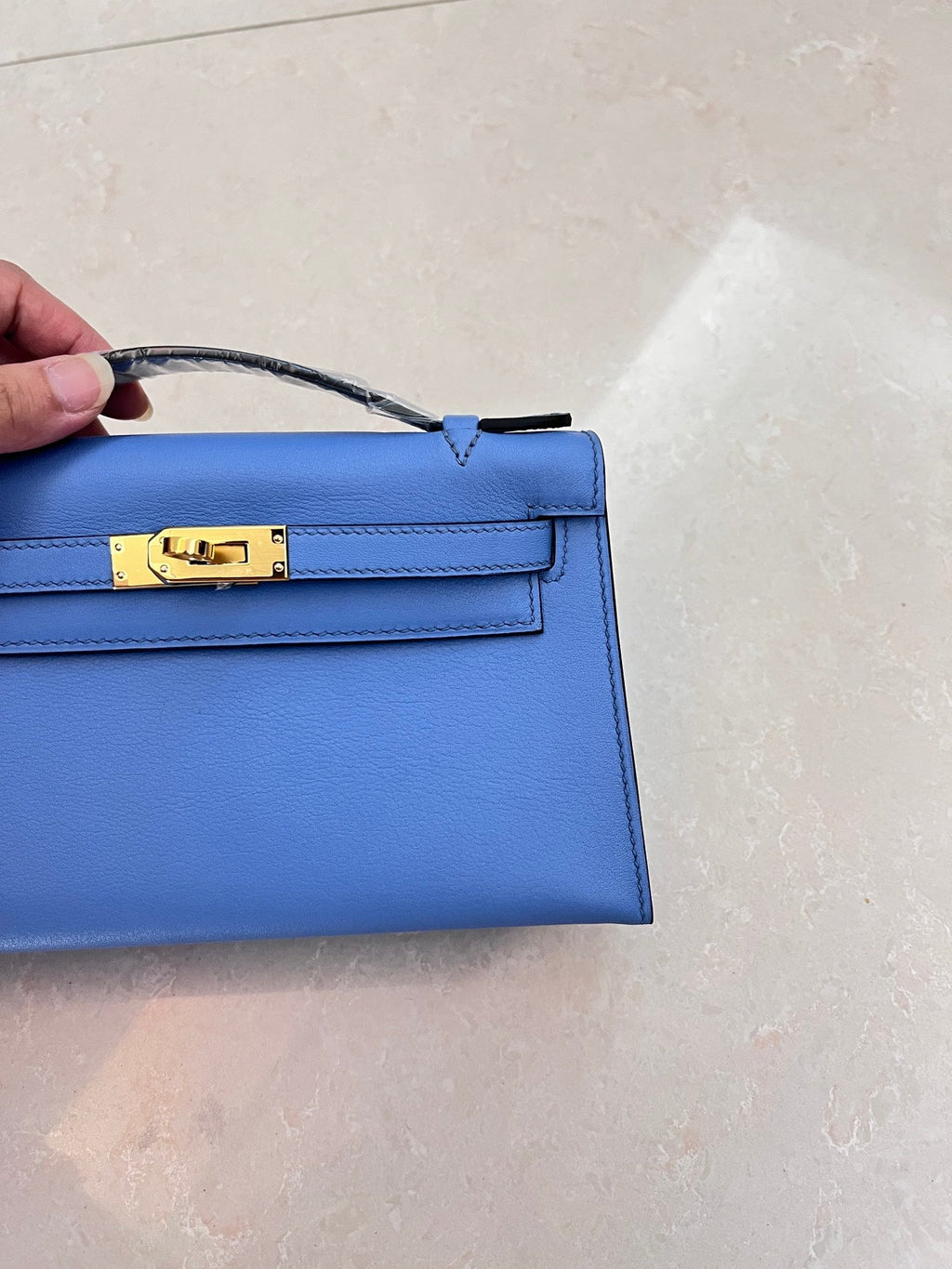 POCHETTE HM KELLY 22CM BLEU CLAIR SWIFT QUINCAILLERIE OR
