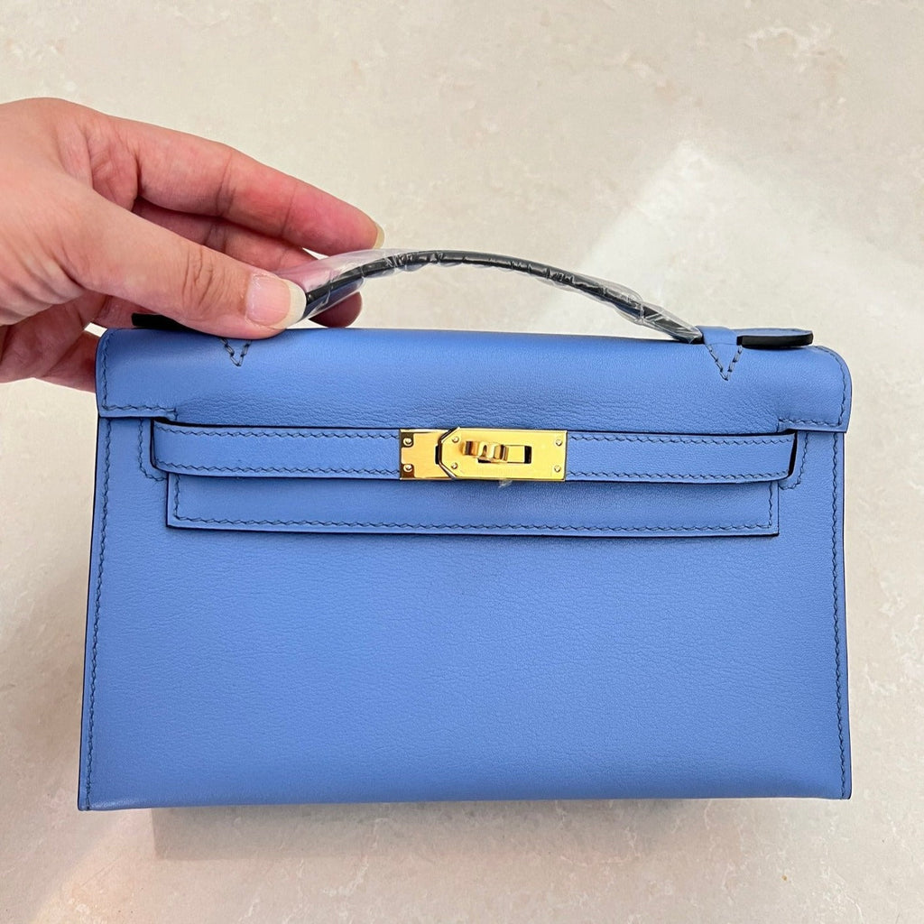 POCHETTE HM KELLY 22CM BLEU CLAIR SWIFT QUINCAILLERIE OR