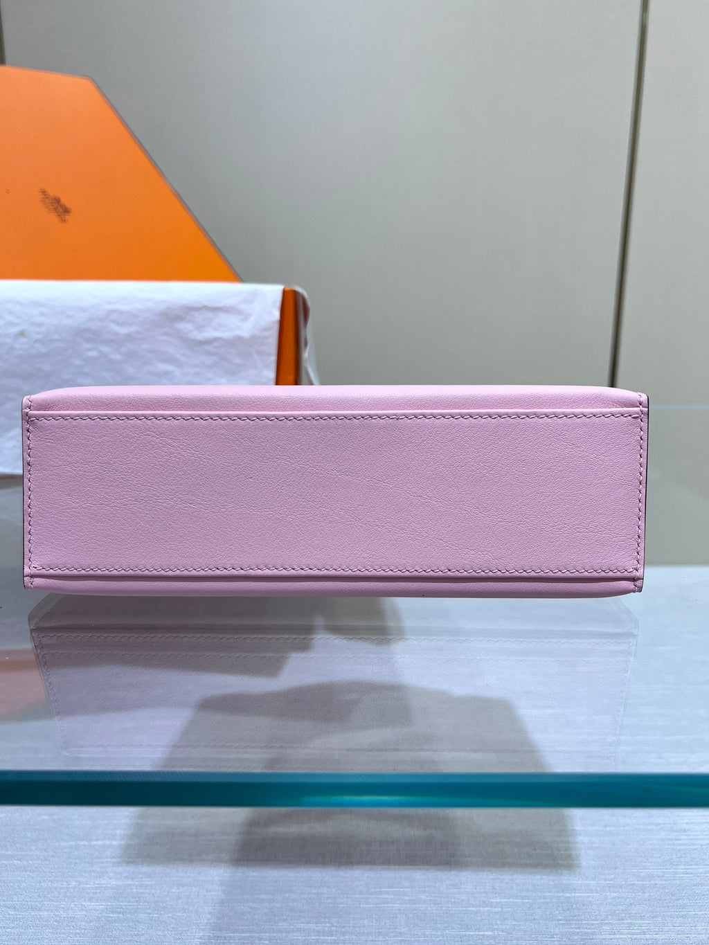 POCHETTE HM KELLY 22 CM ROSE SWIFT QUINCAILLERIE DOREE