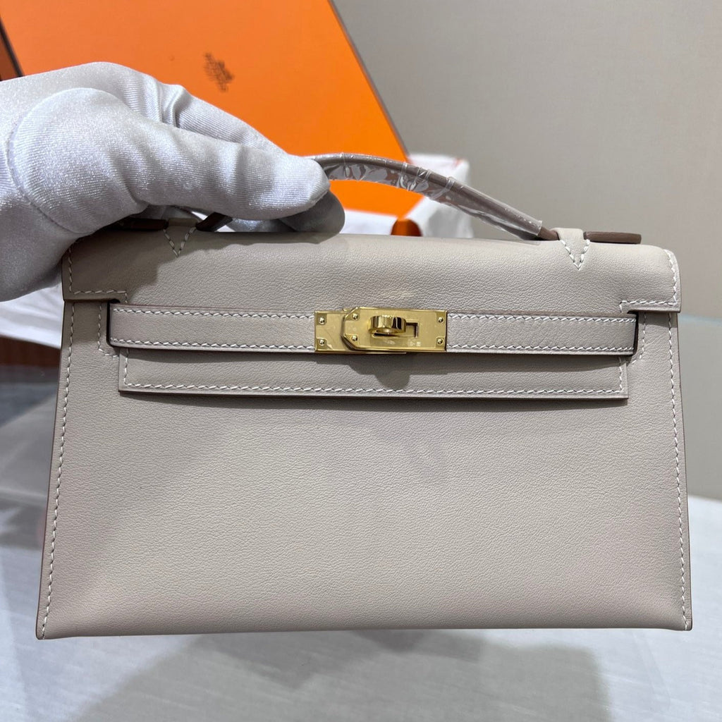 POCHETTE HM KELLY 22 CM GRIS SWIFT QUINCAILLERIE DOREE