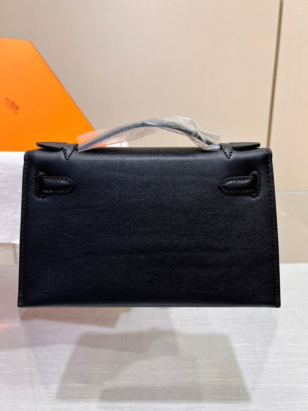 POCHETTE HM KELLY 22CM NOIR SWIFT QUINCAILLERIE ARGENTÉE