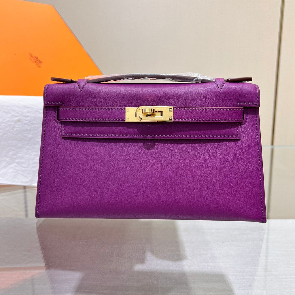 POCHETTE HM KELLY 22 CM VIOLET SWIFT QUINCAILLERIE DORÉ