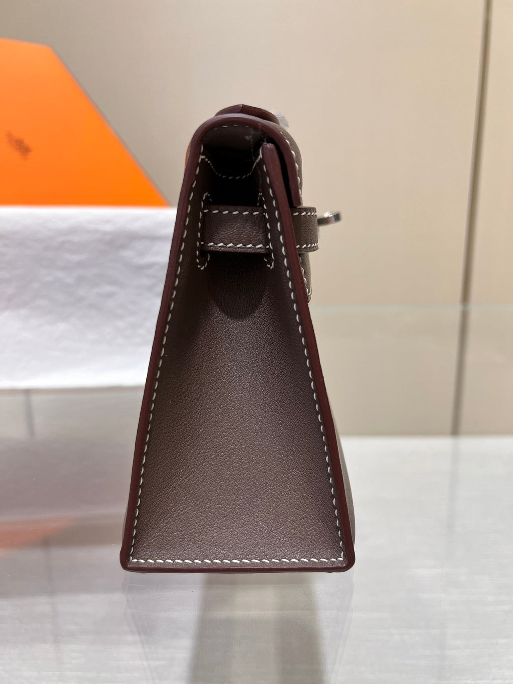 POCHETTE HM KELLY 22CM ETAN SWIFT QUINCAILLERIE ARGENTÉE