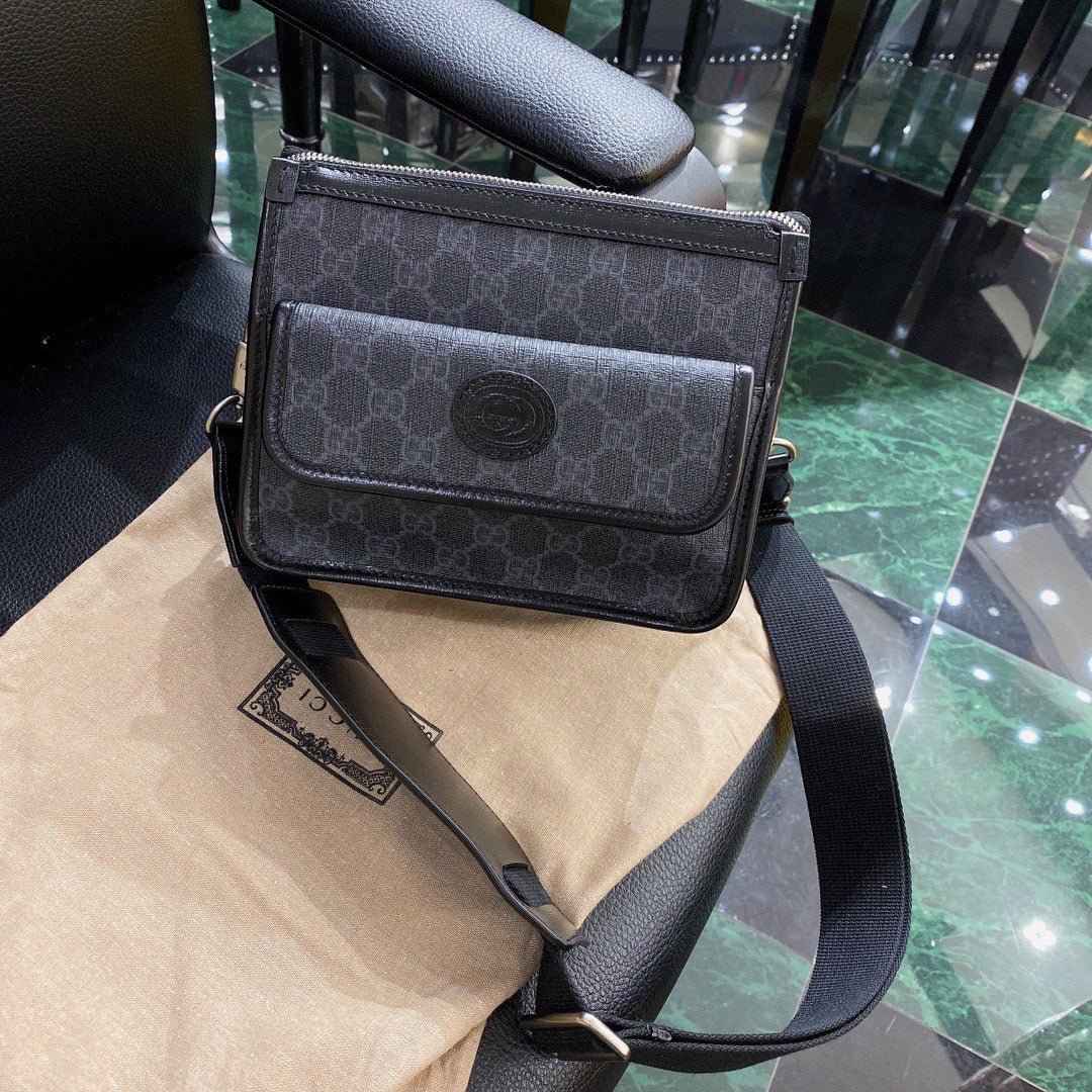 SAC BANDOULIÈRE GG SMALL 21 AVEC ÉTIQUETTE EN TOILE NOIRE