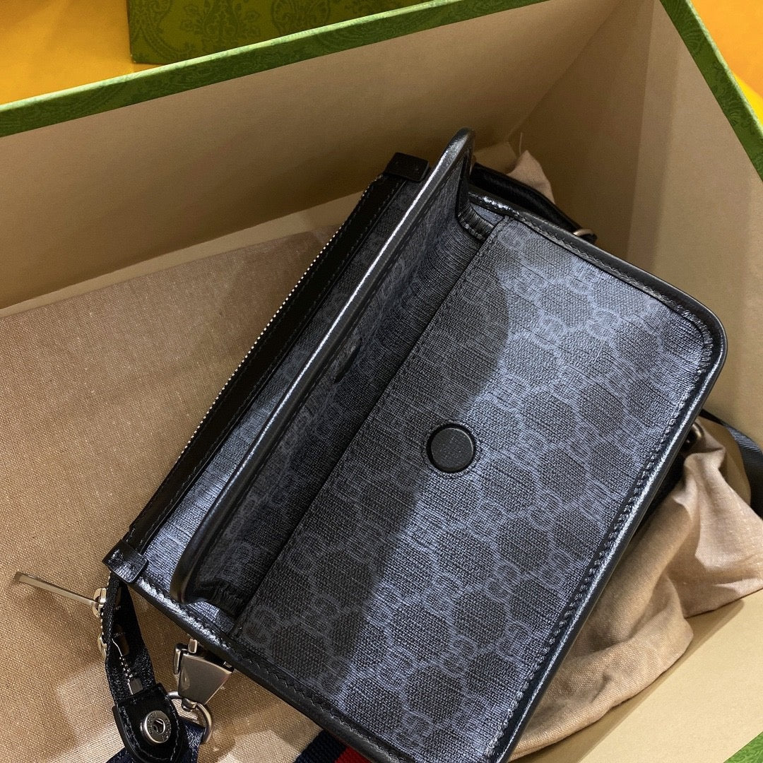 SAC BANDOULIÈRE GG SMALL 21 AVEC ÉTIQUETTE EN TOILE NOIRE